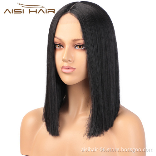 Aisi Hair Natural Black Wig 16 inch Long Silky Straight Lace Frontal Wig Middle Part Synthetic Front Lace Hair Wigs For Women